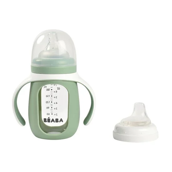 Biberon d'apprentissage 2en1 avec housse silicone   Vert Sauge        de               Béaba