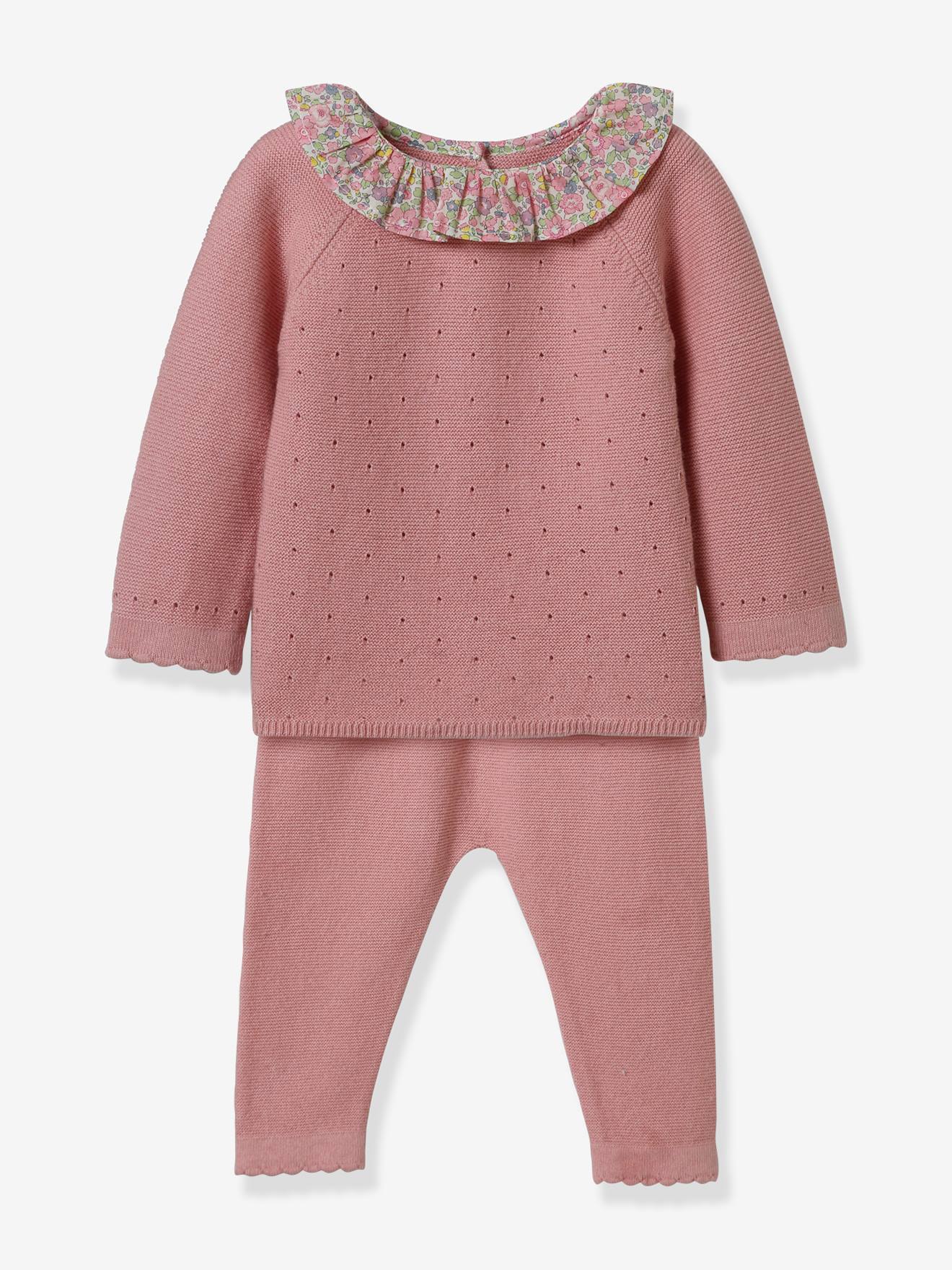 Conjunto de malha para bebê com gola em tecido Liberty