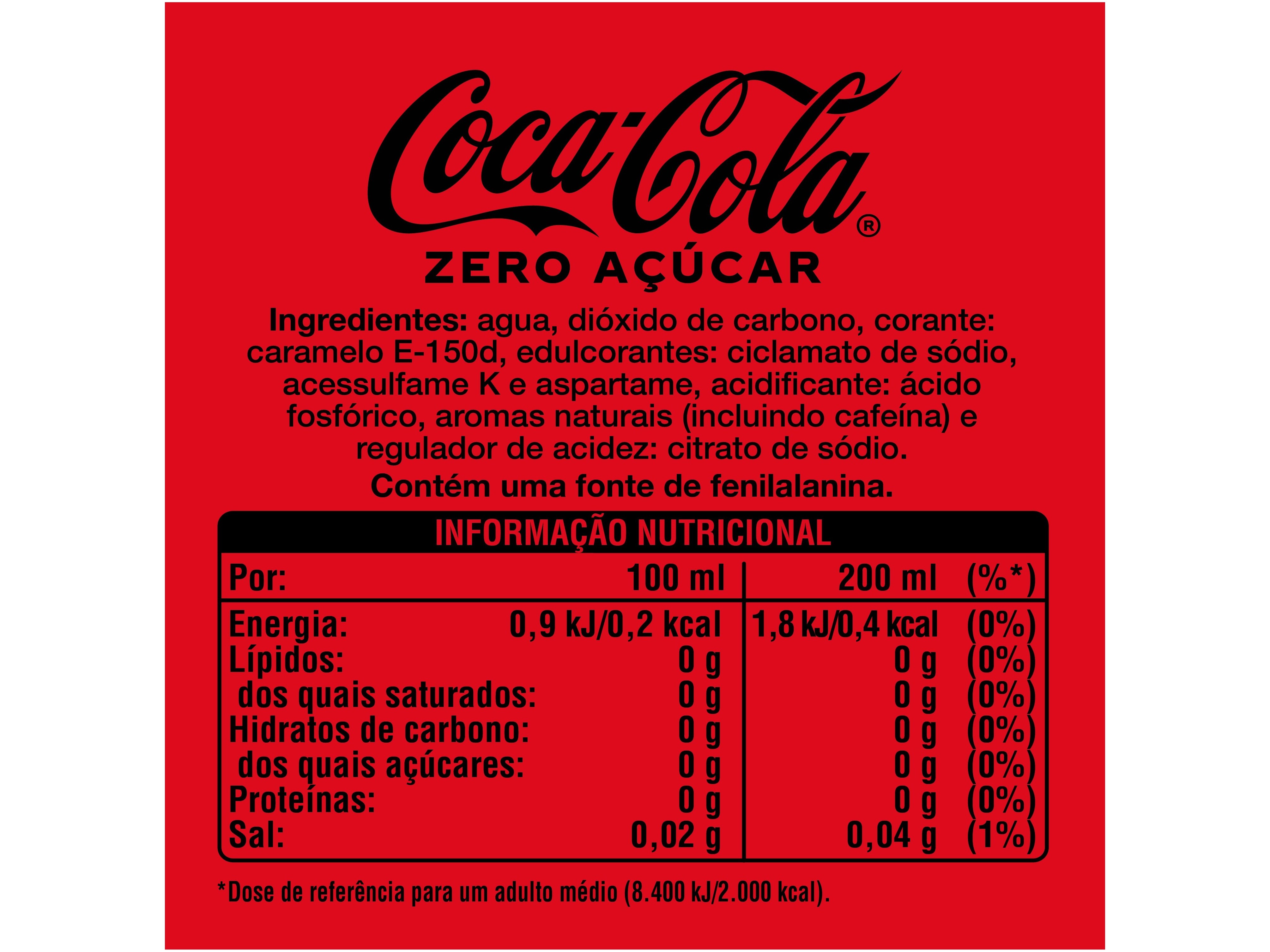 REFRIGERANTE COM GÁS COCA-COLA ZERO AÇÚCAR VIDRO 4X0.20L