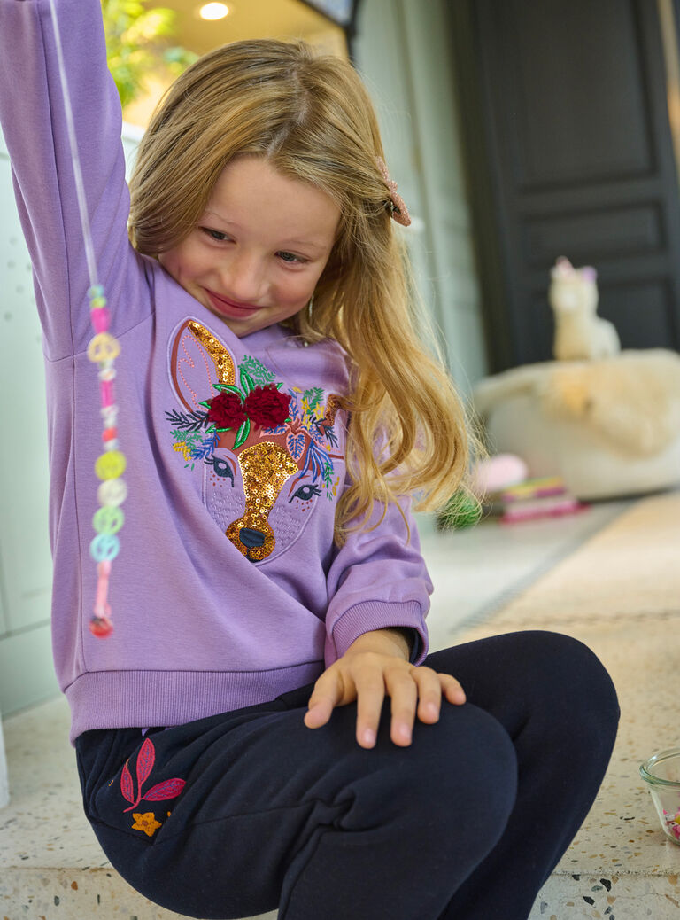 Sweat violet à animation biche pour fille