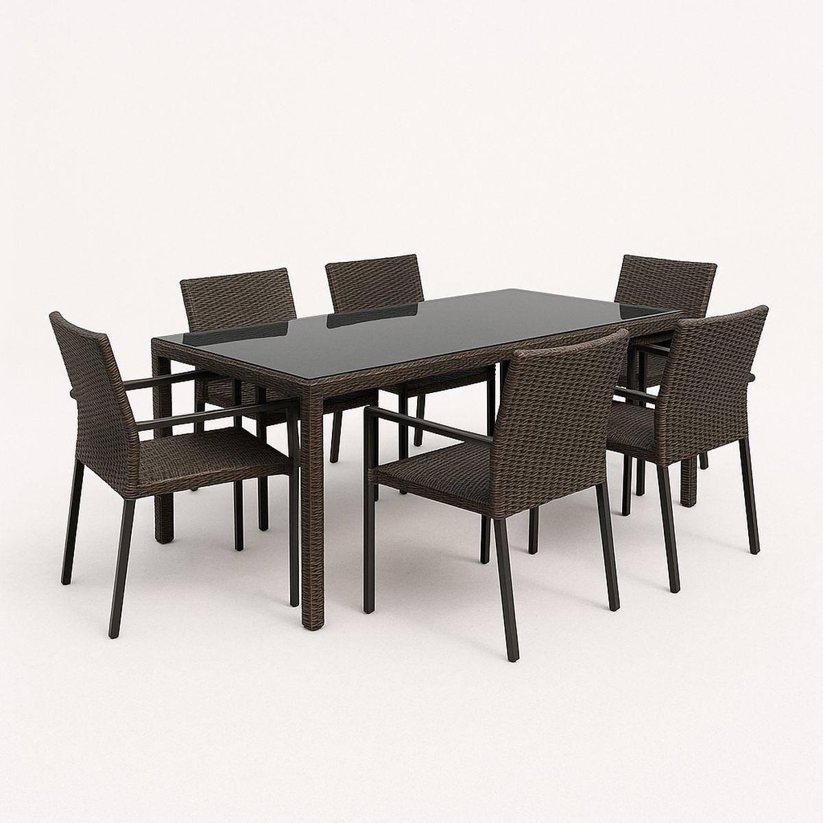 Gartentisch Set mit 6 Stühlen Sicherheitsglas Polyethylengeflecht Brau