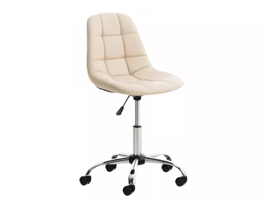 Chaise de bureau - Similicuir & Métal chromé - Crème - Emil