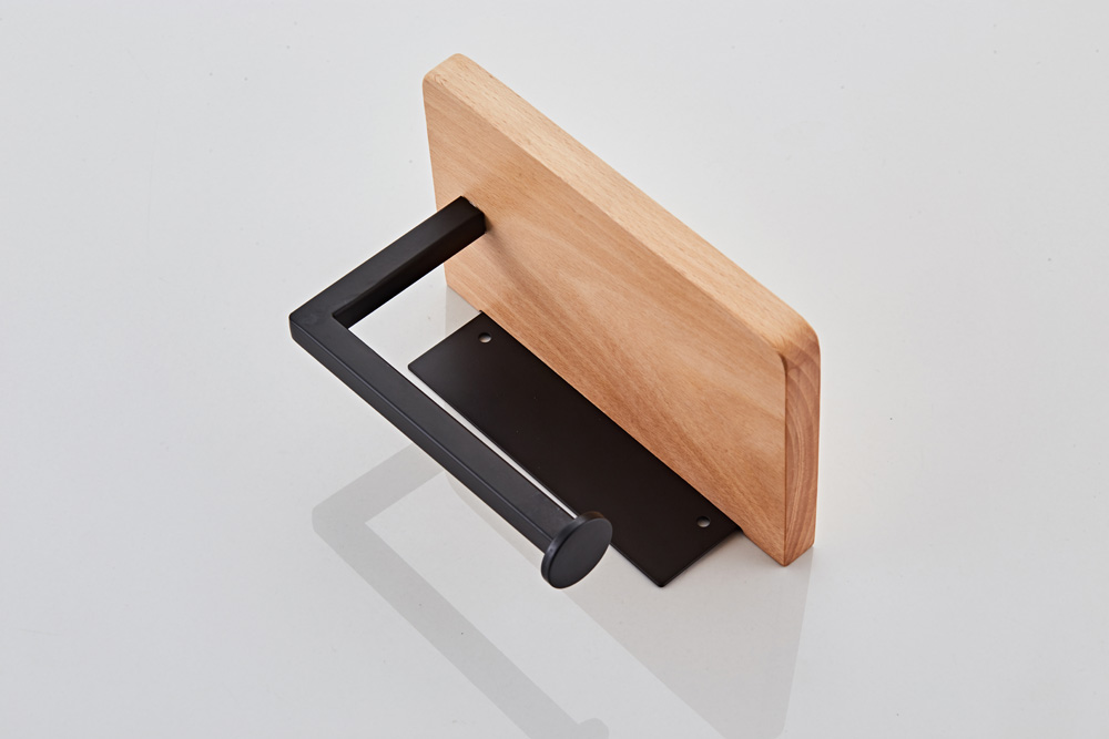Saniclear Lumber toilet rolhouder met plank mat zwart walnoothout