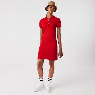 Robe polo en piqué de coton stretch Robes & Jupes - Rouge - Lacoste - Femme