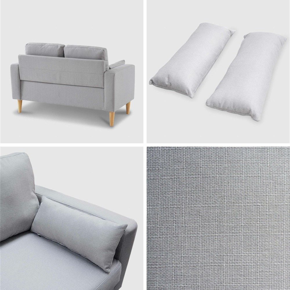 Canapé en tissu gris clair - bjorn - canapé 2 places fixe droit pieds bois. Style scandinave