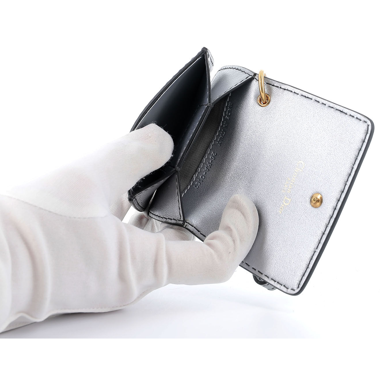 Dior Porte-monnaie en Cuir & Strass J'Adior Strass argenté - Neuf - Longueur 10 cm