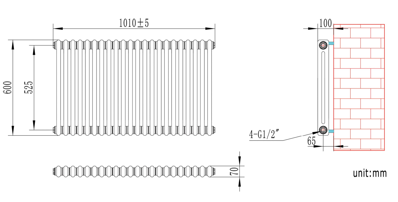 Eastbrook Rivassa 2 koloms radiator 100x60cm staal 1385W zwart mat