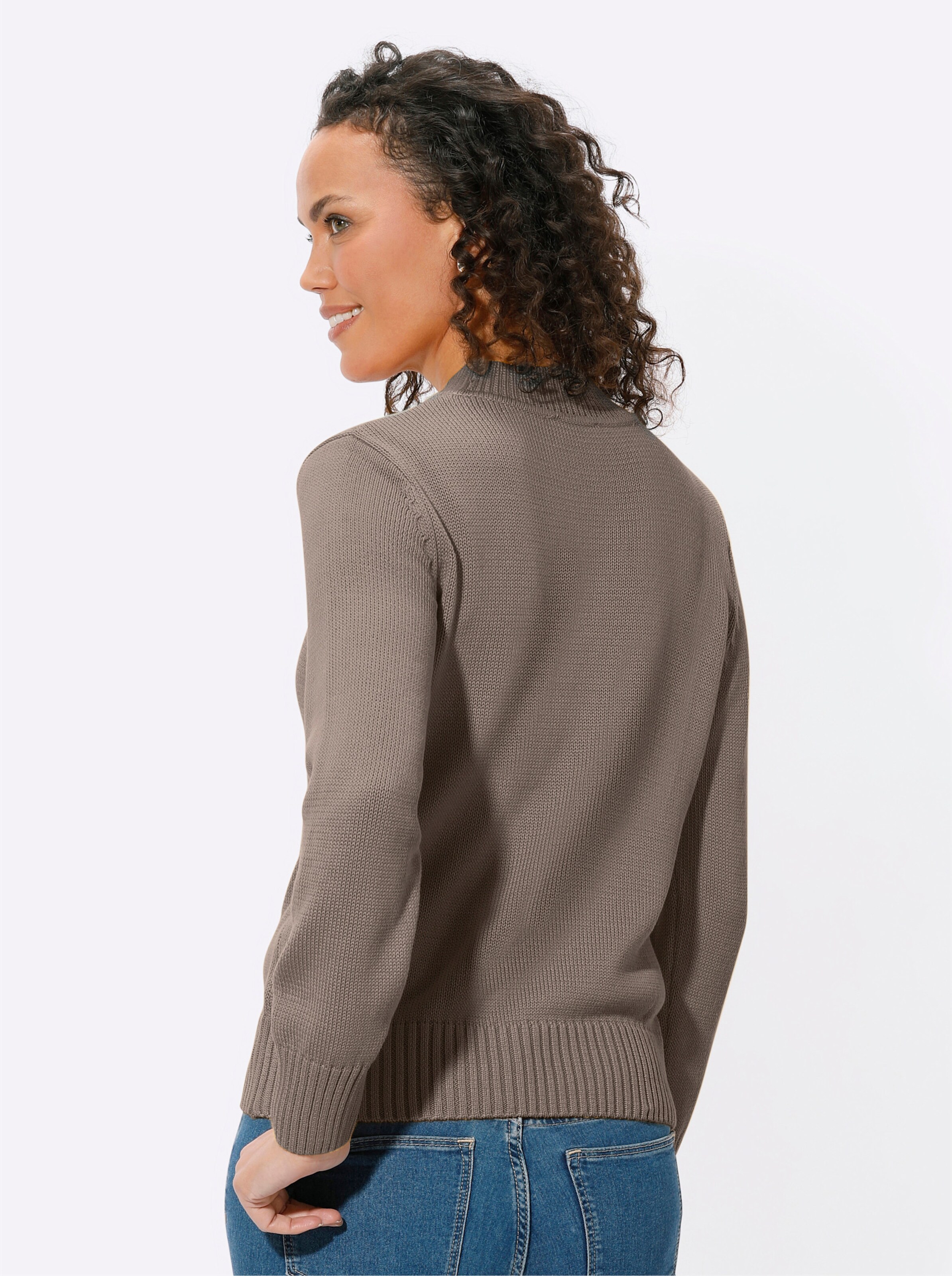 Stehkragenpullover in taupe-meliert
