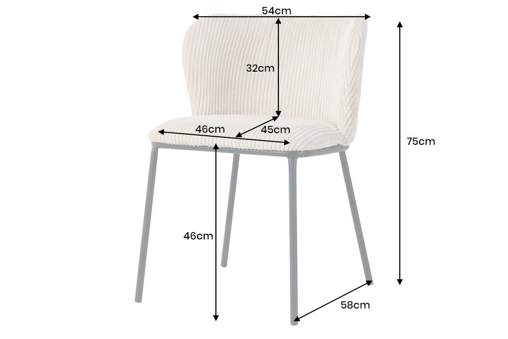 Design Stuhl LYON beige Cord schwarze Metallbeine