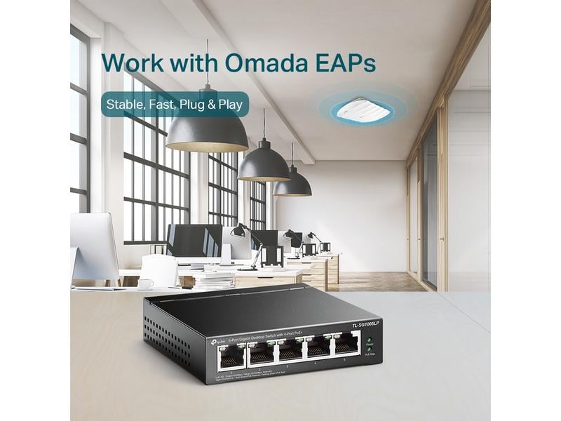 TP-Link PoE  Switch TL-SG1005LP 5 Port 5-Port-Gigabit-Desktop-Switch mit 4-Port-PoE