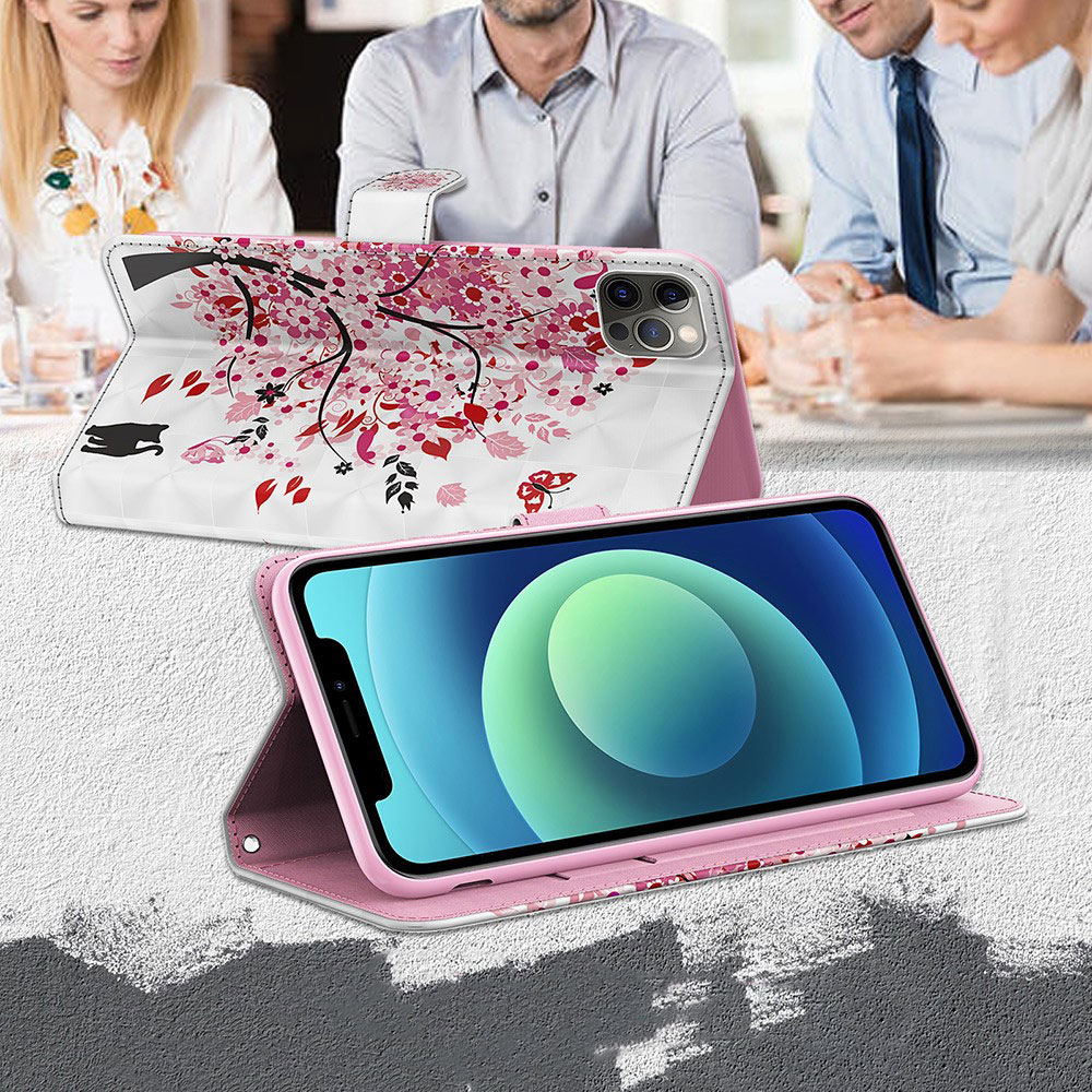 Samsung Galaxy S21 FE 5G Leder Tasche mit Kartenfach   Handschlaufe - Blühender Baum (Rosa)