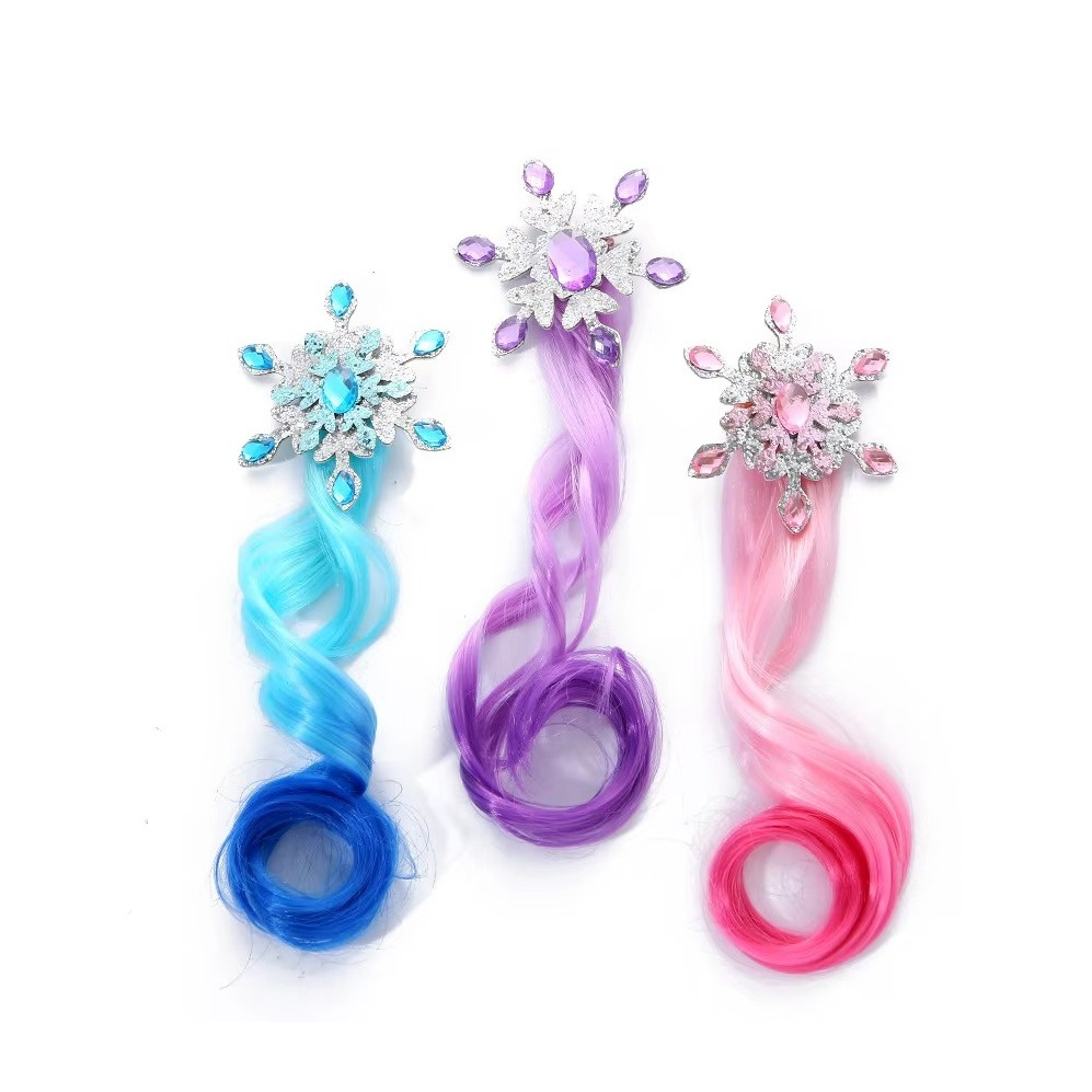 (40cm) Kunsthaar Kinder Clip Extensions Haar Schmuck Bunte Strähnen Haarspange - Eiskristall / Pink