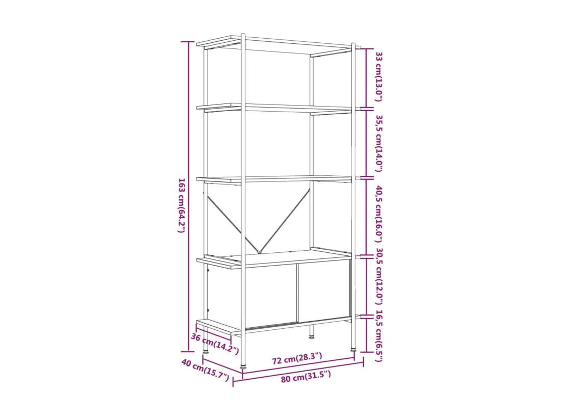 Étagère à 5 niveaux armoire 80x40x163cm Acier bois d'ingénierie