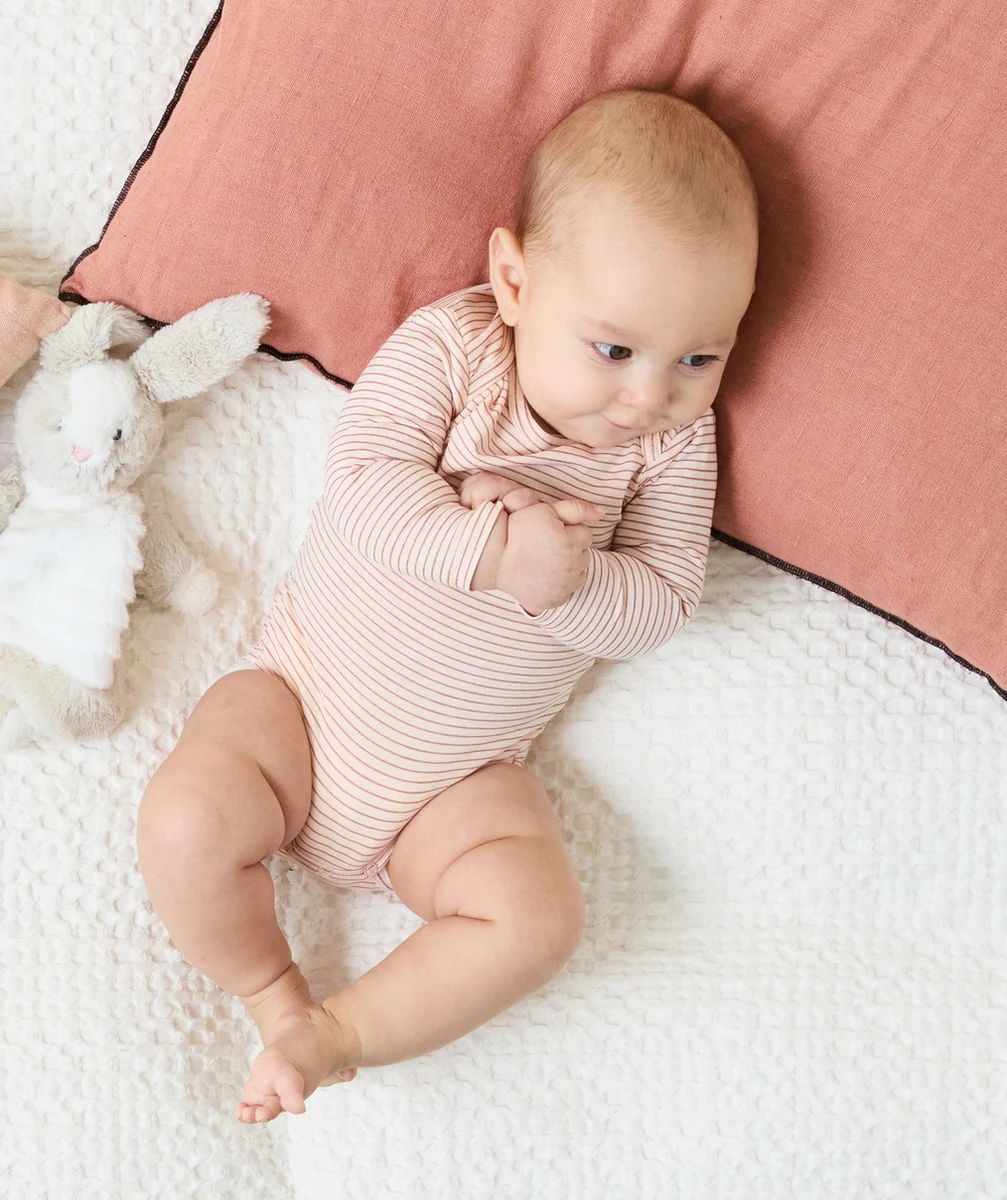 LOT DE 3 BODIES BÉBÉ EN COTON BIO BLANC ET ROSE UNIS ET IMPRIMÉS