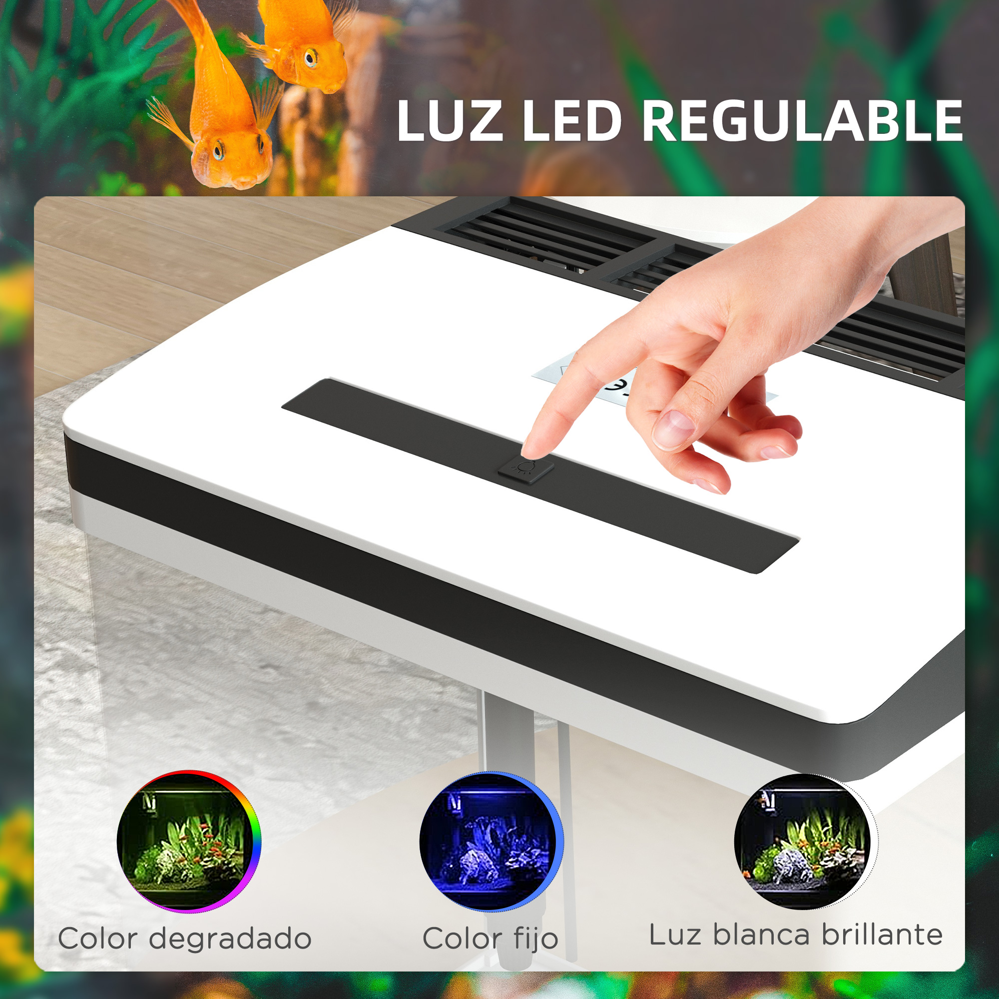 Aquário de vidro PawHut de 28 litros, pequeno, com sistema de filtragem, iluminação LED e bomba de água, 38 x 26 x 39,5 cm, branco.