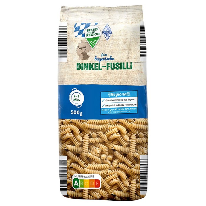 BESTES AUS DER REGION Bayrische Dinkel-Nudeln 500 g, Fusilli