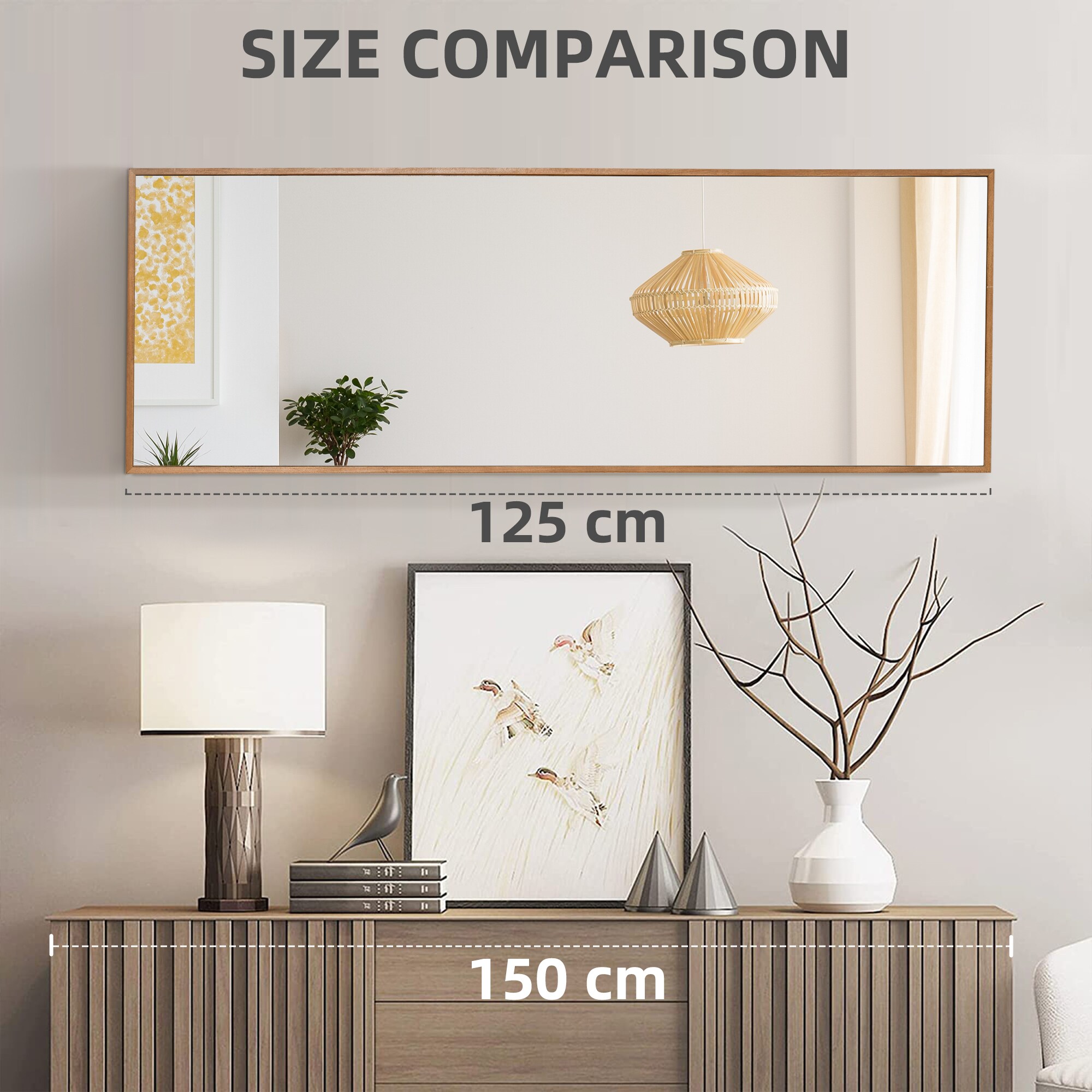HOMCOM Wandspiegel mit Holzrahmen natur 45L x 4,8B x 125H cm