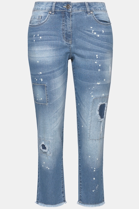 Jeans, gerade Passform, Kleckse, Destroy-Effekte, Patches,