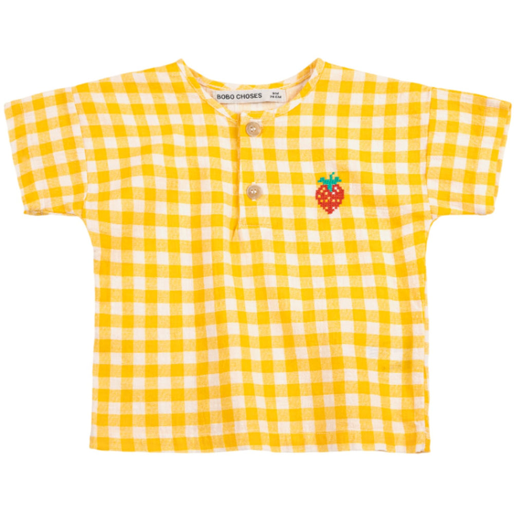 Køb Bobo Choses Yellow Pixel Strawberry Vichy Woven Bluse
