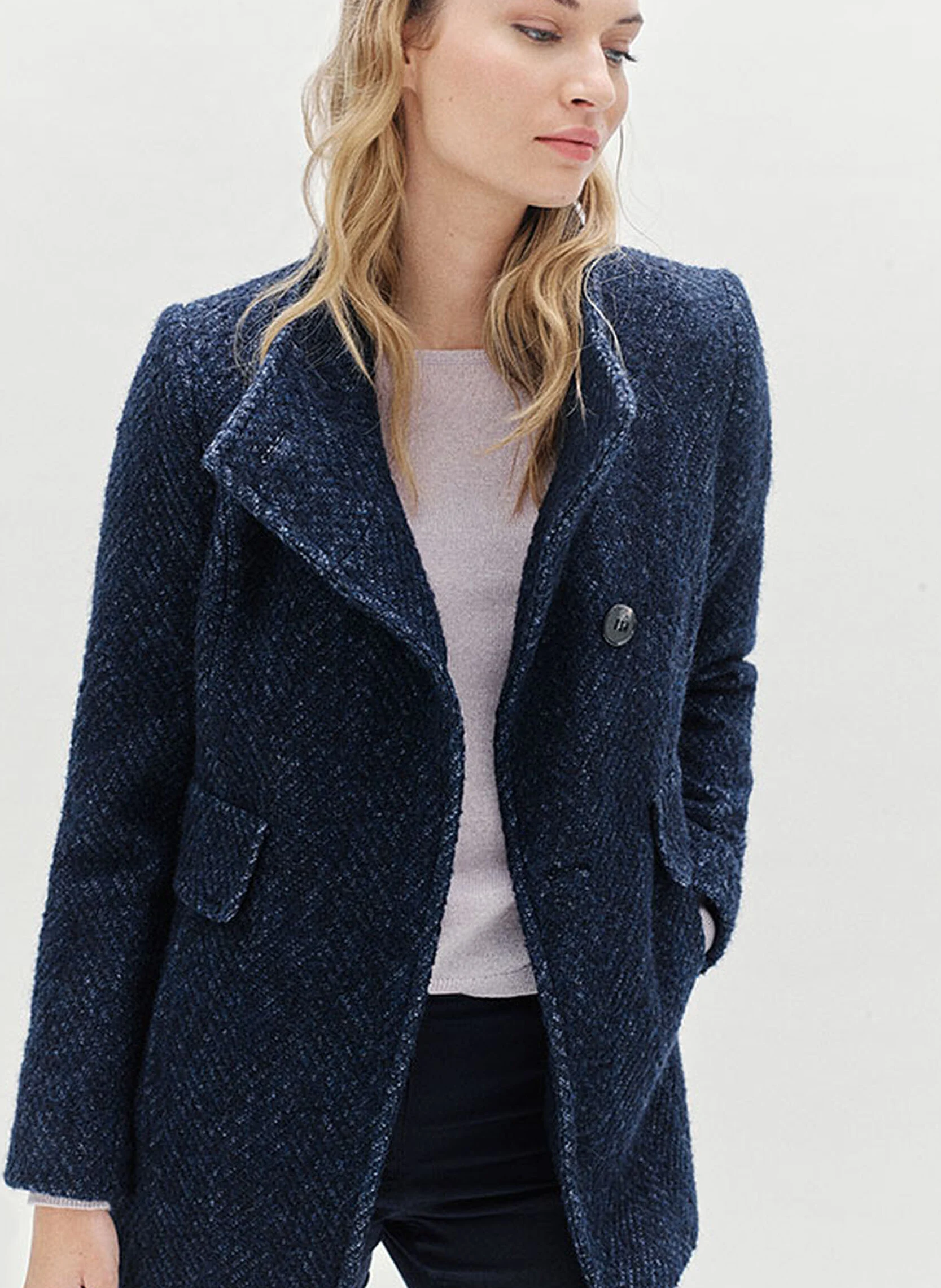 ALIB - Manteau col montant en laine mélangé | Bleu