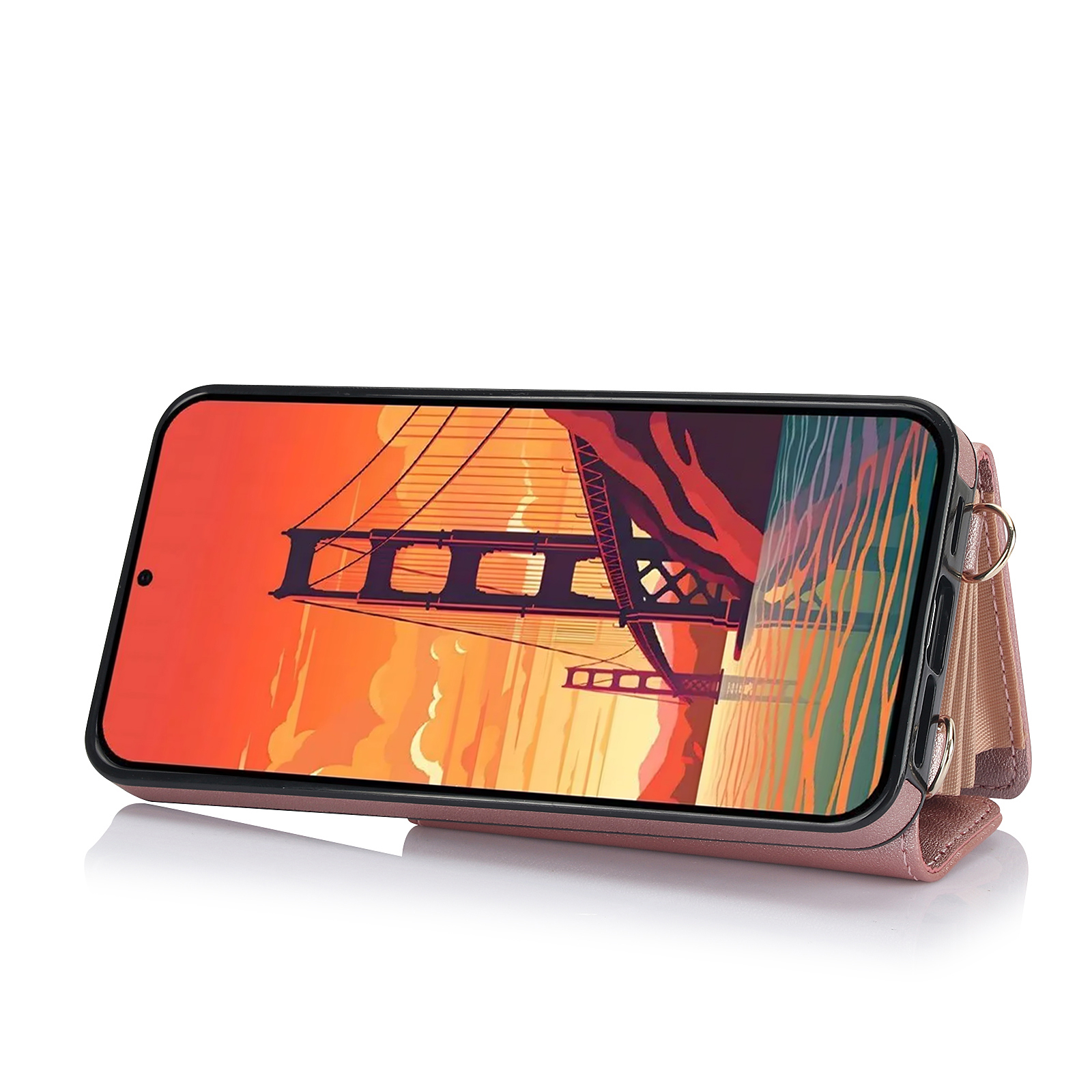 Samsung Galaxy S24  Plus Necklace Leder Schutz Hülle mit Kartenfach   Handykette (140cm) - Roségold