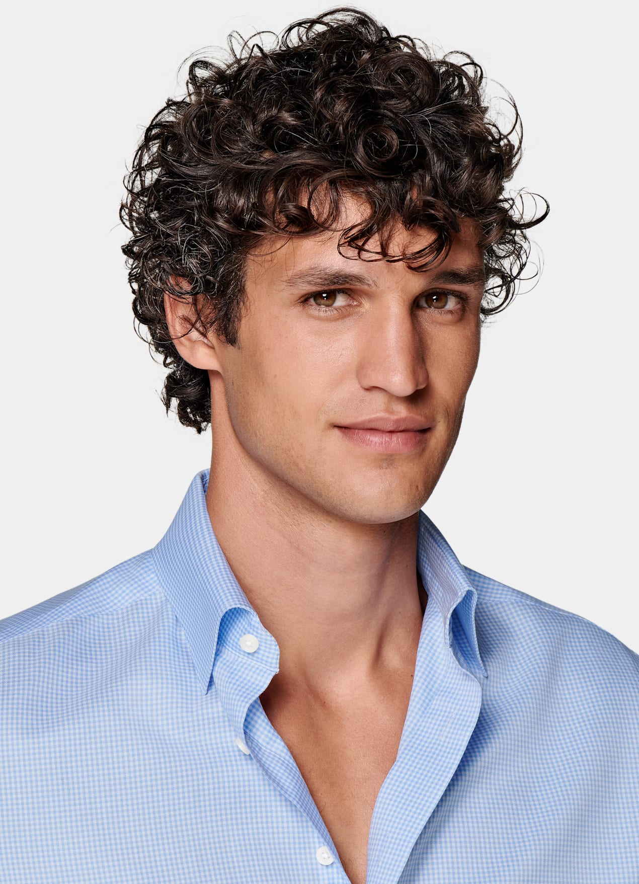 Chemise coupe ajustée en twill bleu clair à carreaux