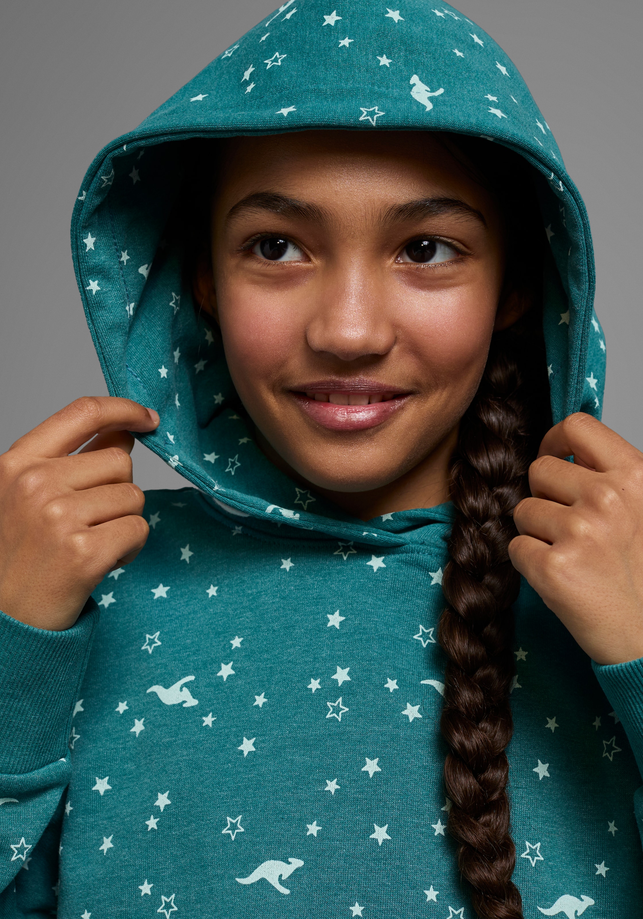 KangaROOS Kapuzensweatshirt , Langarm,  bedruckt,  mit Kapuze,  aus Baumwollmischung
