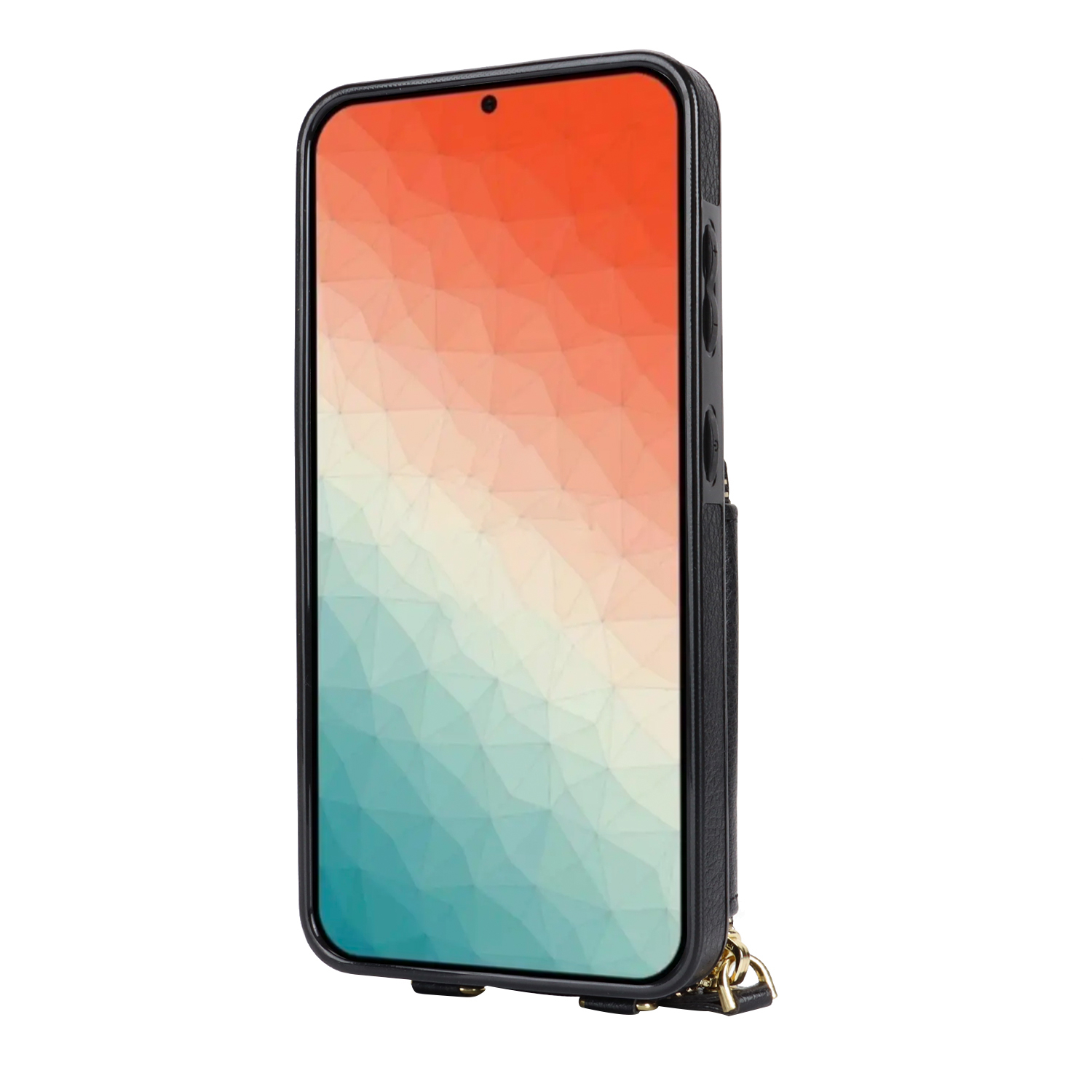 Samsung Galaxy S24 Necklace Leder Schutz Hülle mit Kartenfächer   Handykette (140cm) - Schwarz
