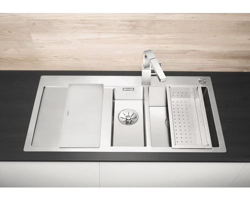 Blanco CLARON 6 S-IF spoelbak, 1000 x 510 mm, roestvrij staal, 521646, 1 bak, met afdruipgedeelte, bak links, met bijzetbak, vlak ingebouwd
