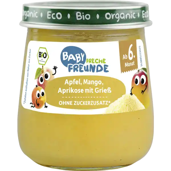 Bio Gläschen Apfel Mango Aprikose mit Grieß ab 6. Monat