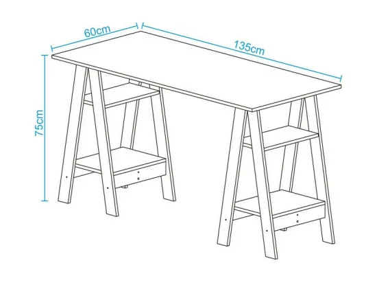 Bureau 2 Tréteaux 4 Niches Blanc et Châtaignier L 135 H 75 P 60 cm