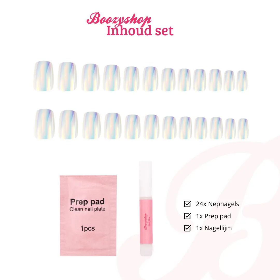 Press On French Nails Metallic Pearlescent