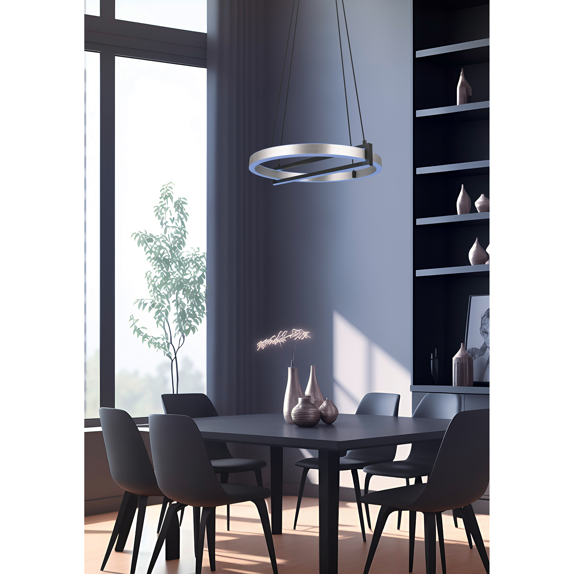 RGB-LED-Pendelleuchte - alufarben - schwarz matt - mit Fernbedienung