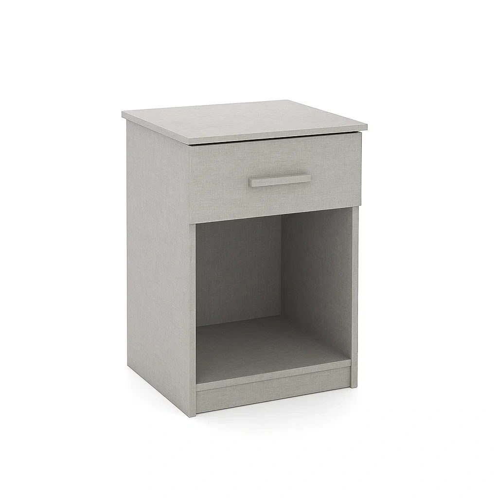 Table de chevet en bois aggloméré gris avec tiroir 45x34x60 cm