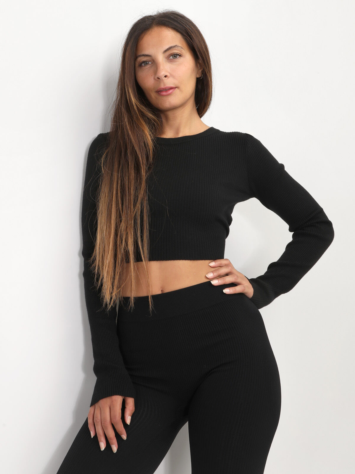 Crop top dos nu avec liens- Noir