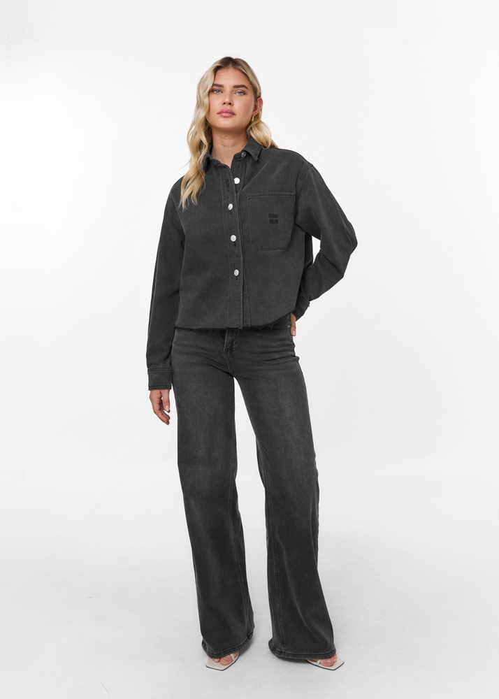 Wide leg stretch jeans iron zwart