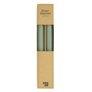 Kaars diner rustiek donker mint 25 cm - set van 4