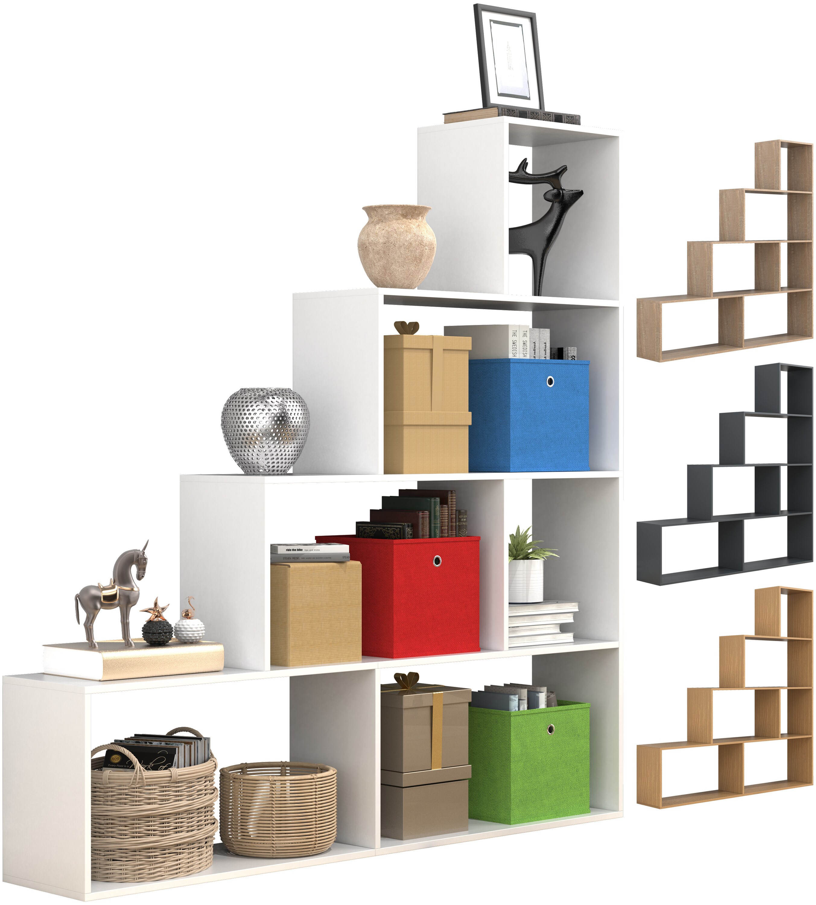 VCM Holz Stand Treppenregal Stufenregal Standregal Raumteiler Bücherregal Dubila L