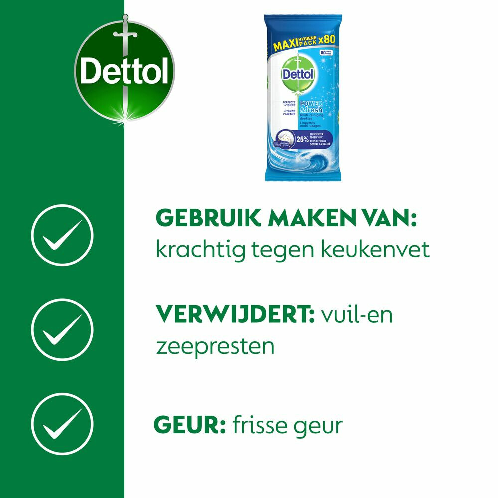 Dettol Reinigingsdoekjes Power & Fresh Ocean80 stuks