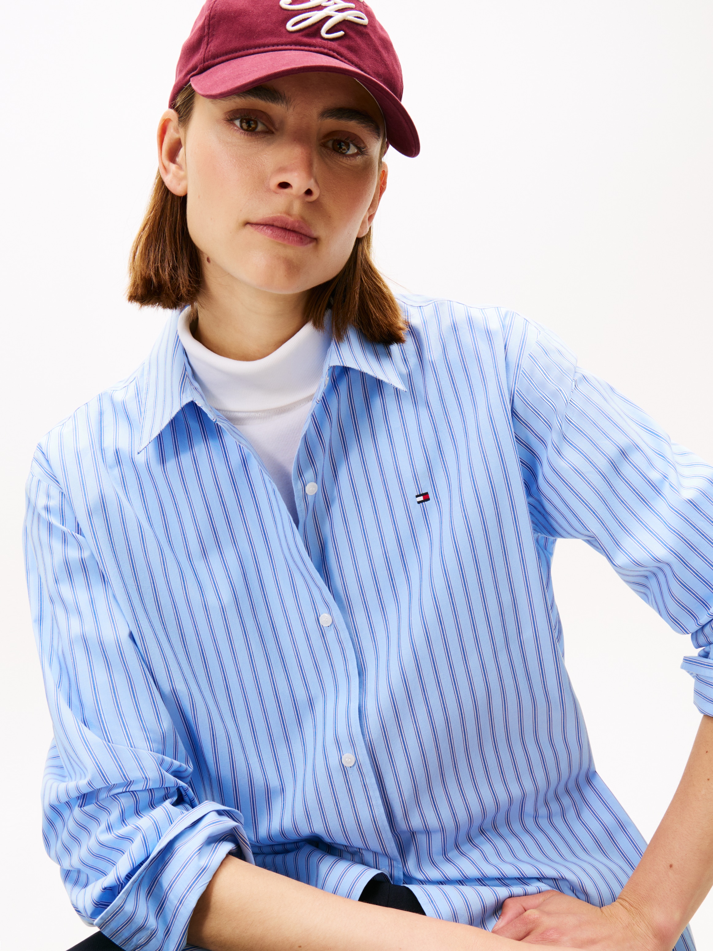 Tommy Hilfiger Hemdbluse »ESS POPLIN EASY FIT SHIRT«, mit abgerundetem Saum