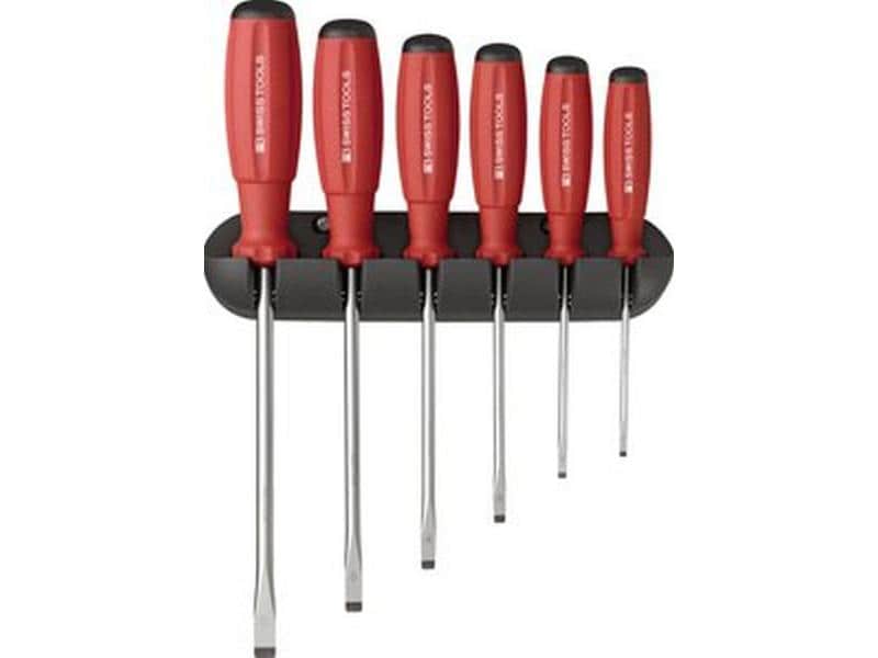 PB Swiss Tools Schraubenzieher-Set PB 8240, Schlitz 6-teili Schraubenziehersatz Swissgrip mit Wandhalter