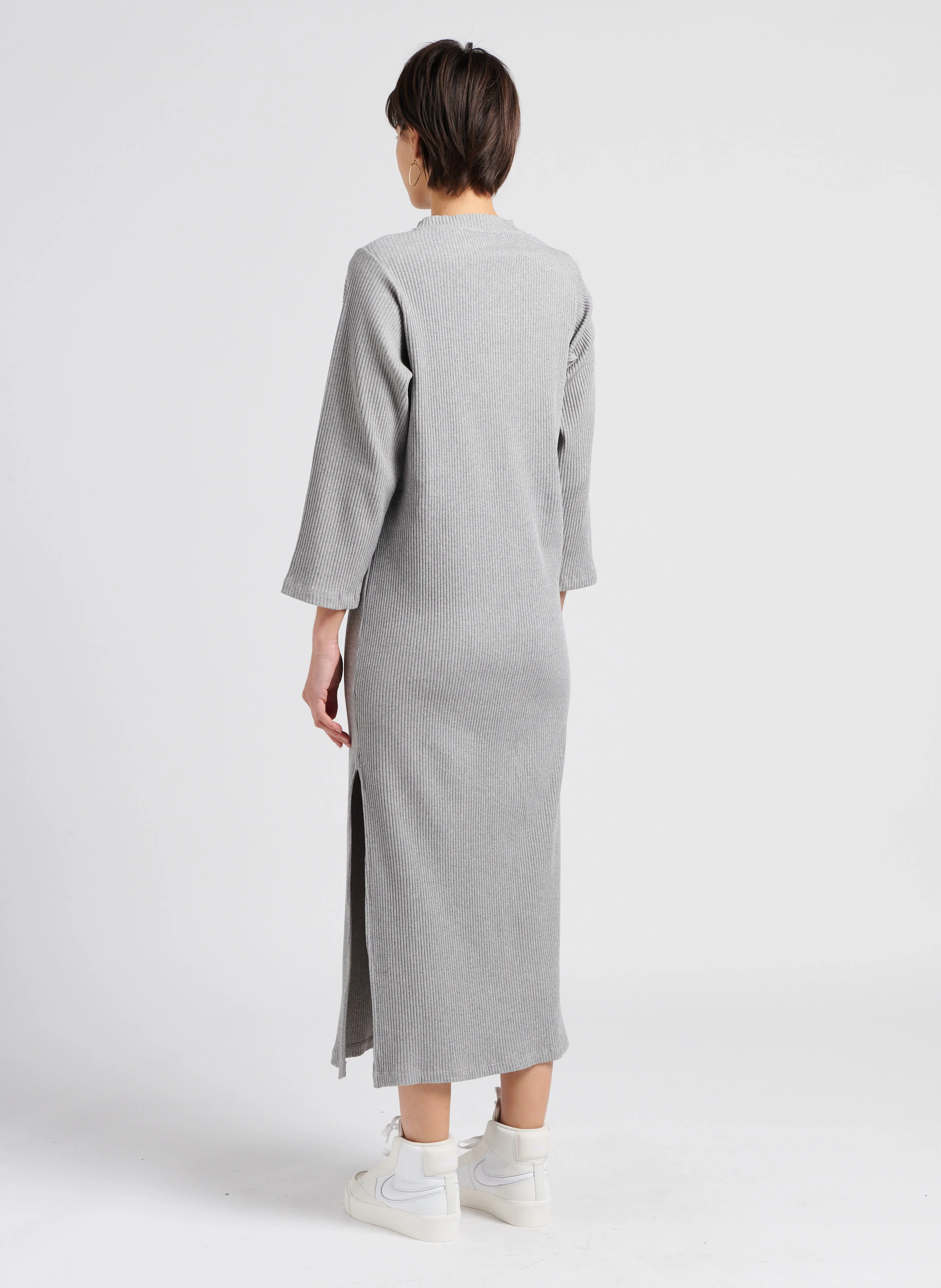 LE VIVIENNE - Robe longue col rond en coton mélangé| Gris