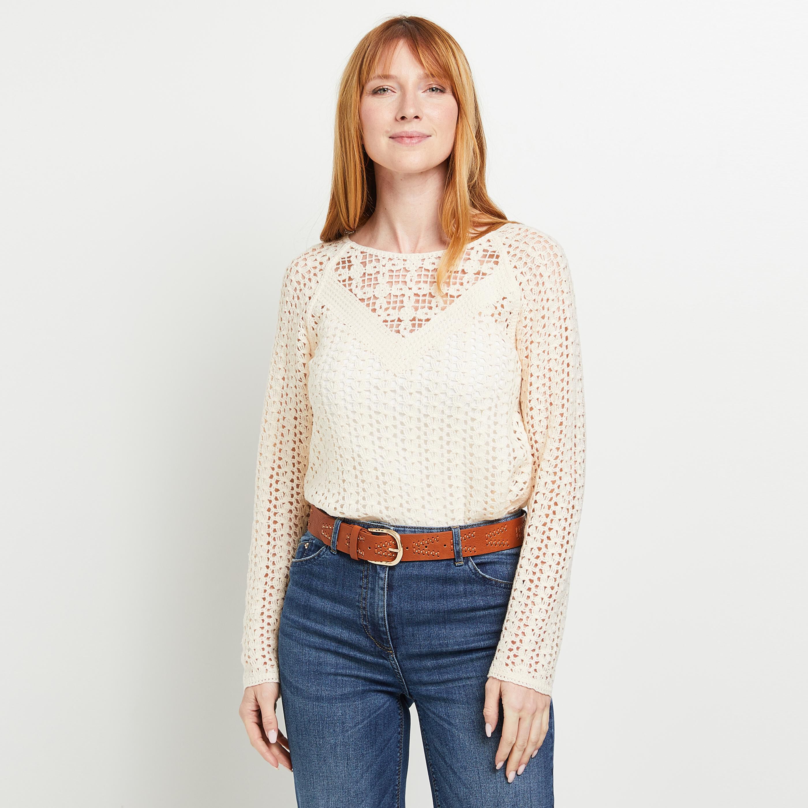 Pull en crochet femme - BLANC