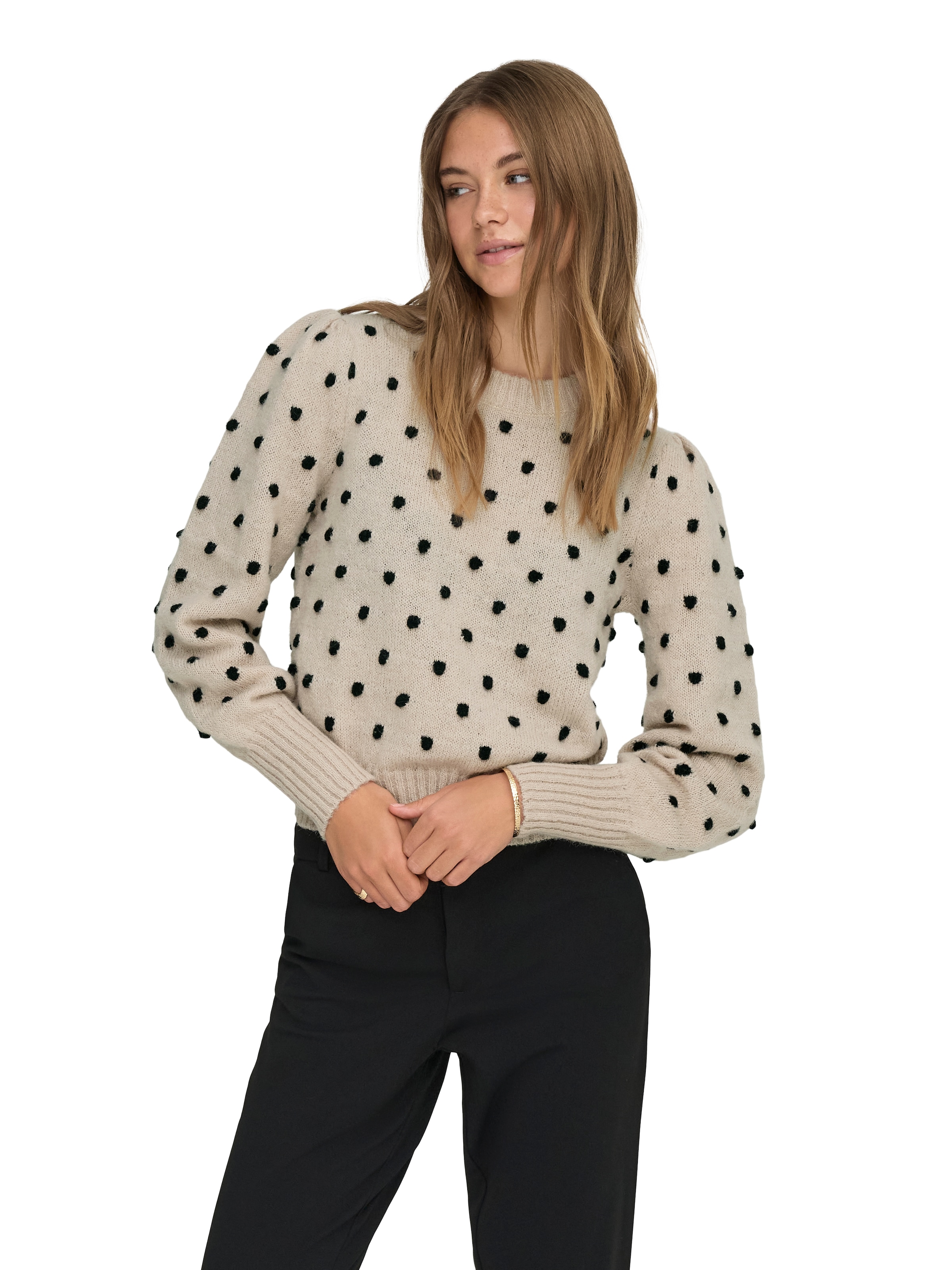 JDY Rundhalspullover »JDYSIGRID LIFE L/S ON PUFF PULL KNT NOOS«, in gepunkteter Optik