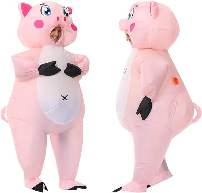 (175-180cm) Fasnachts Erwachsenen Kostüm Aufblasbares Schwein Ferkel Verkleidung für Motto Partys / Halloween (Batteriebetrieben) - Rosa