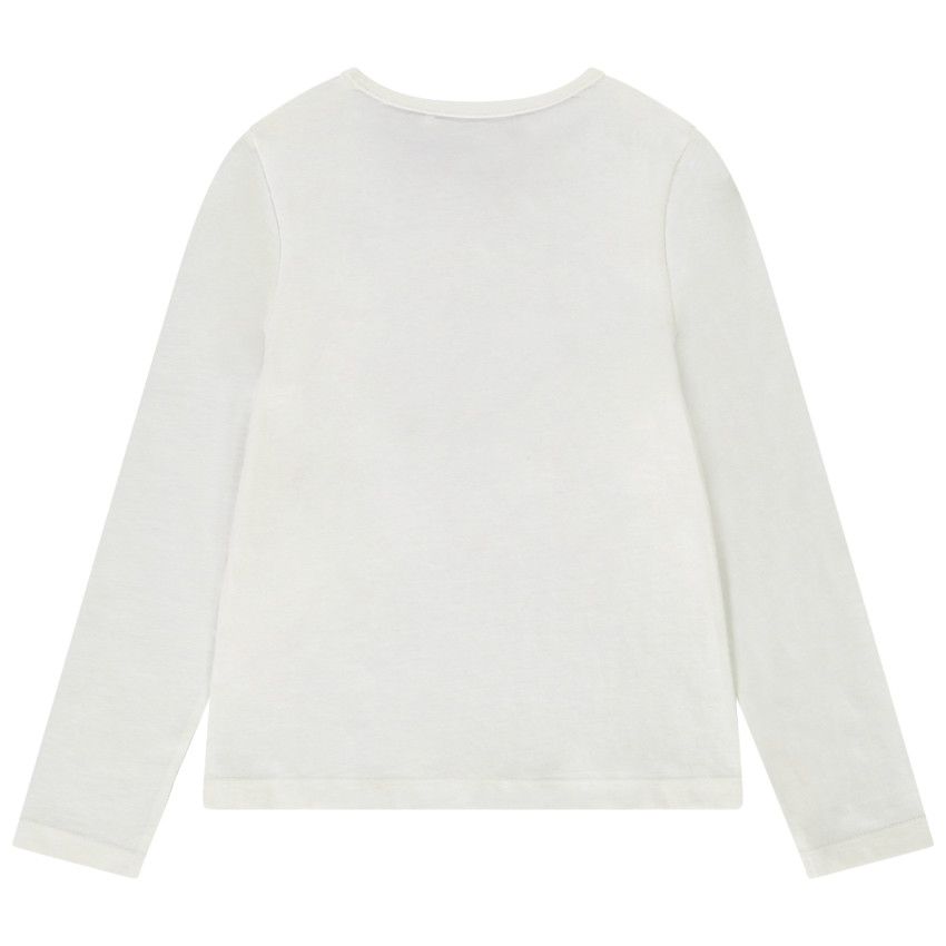 T-shirt manches longues en jersey avec sequins magiques pour fille - Ecru