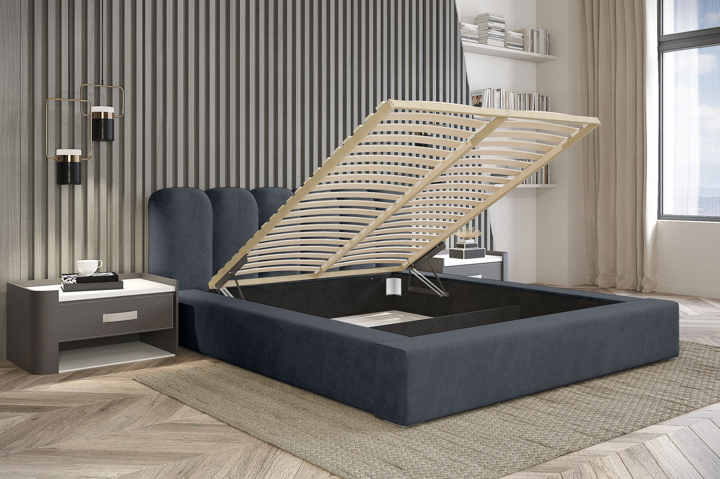 Trae Mobler Dallas 140 x 200 cm Gestoffeerd Bed Donkerblauw