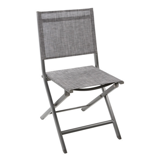 Chaise pliante ERIS en aluminium et toile gris chiné - 57x47x88 cm