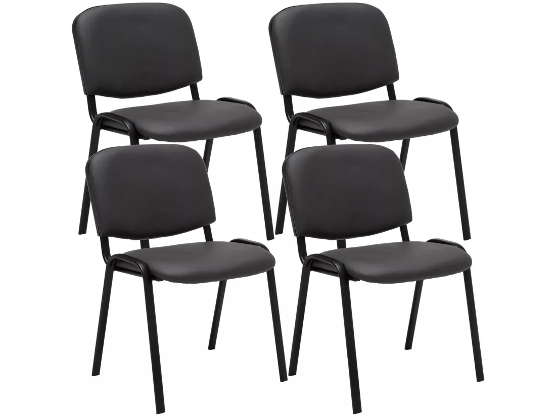 Lot de 4 Chaise de conférence - Similicuir & Métal noir mat - Gris - Ken