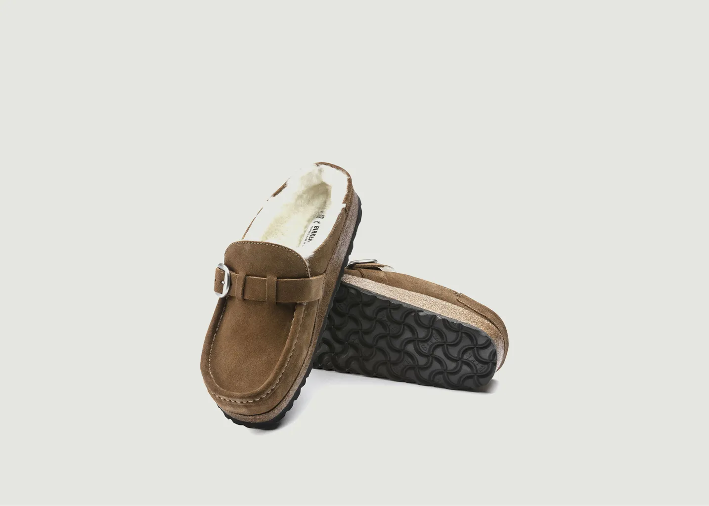 Mocassins Ouverts En Cuir Suéde & Fourrure Buckley Birkenstock